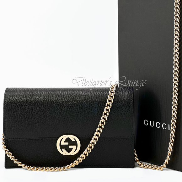 Gucci Handbags - SOLD! NEW GUCCI Interlocking GG Black Leather Crossbody Wallet On Chain Bag